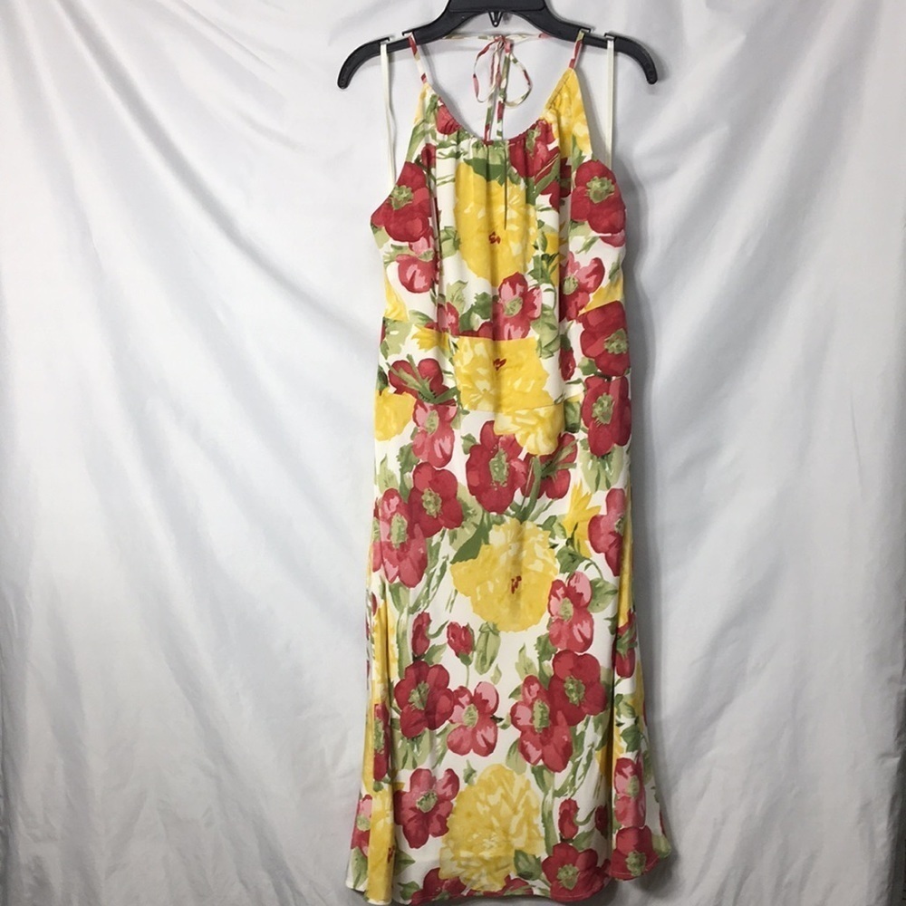 Ann Taylor Loft Womens Pink & Yellow Floral Halter Dress Size 12P NEW With Tags